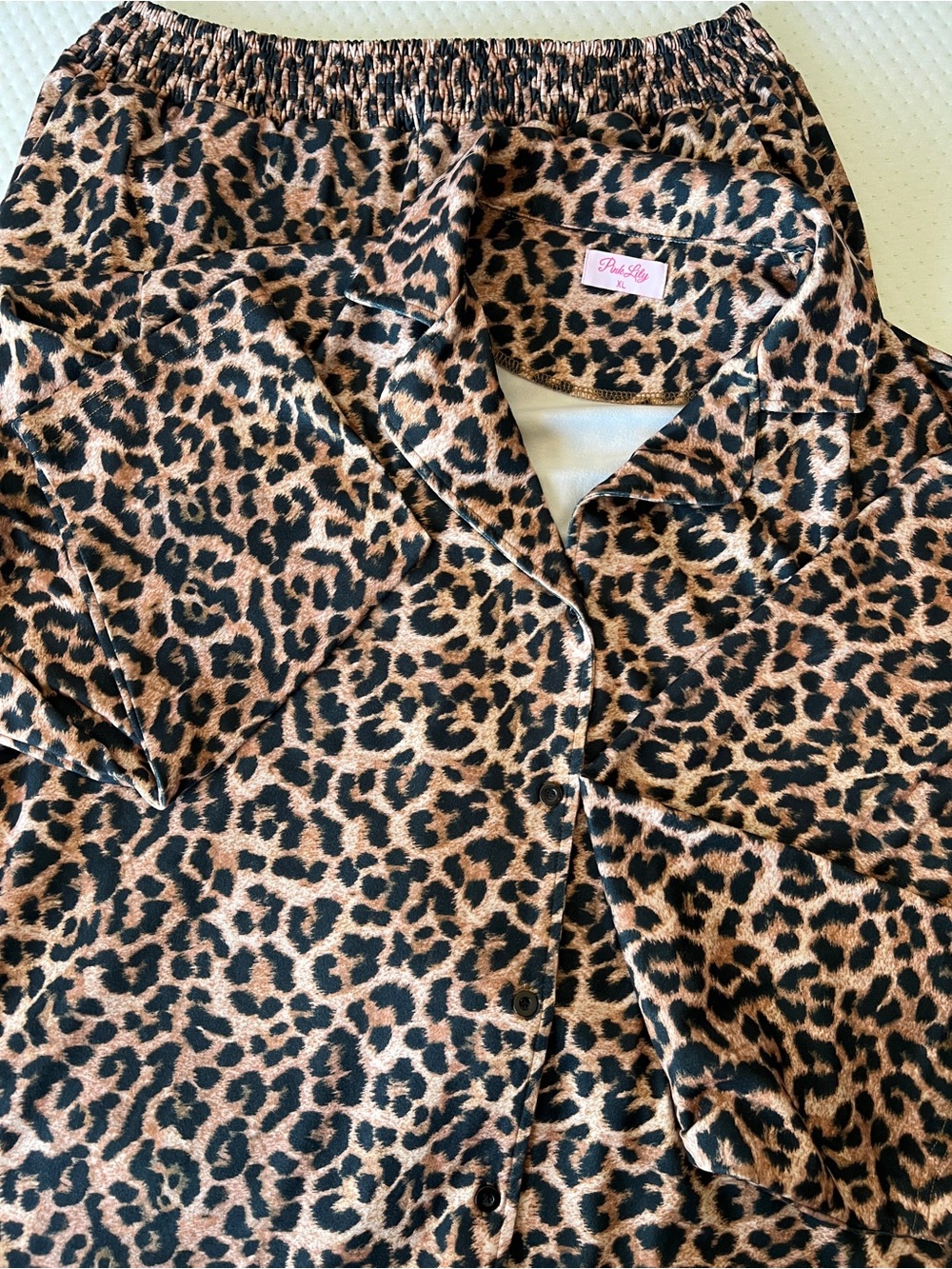 Pink Lily Sz XL Leopard 2 Pc Set Long Sleeve Top Bottoms Pajamas Cozy Warm Heavy